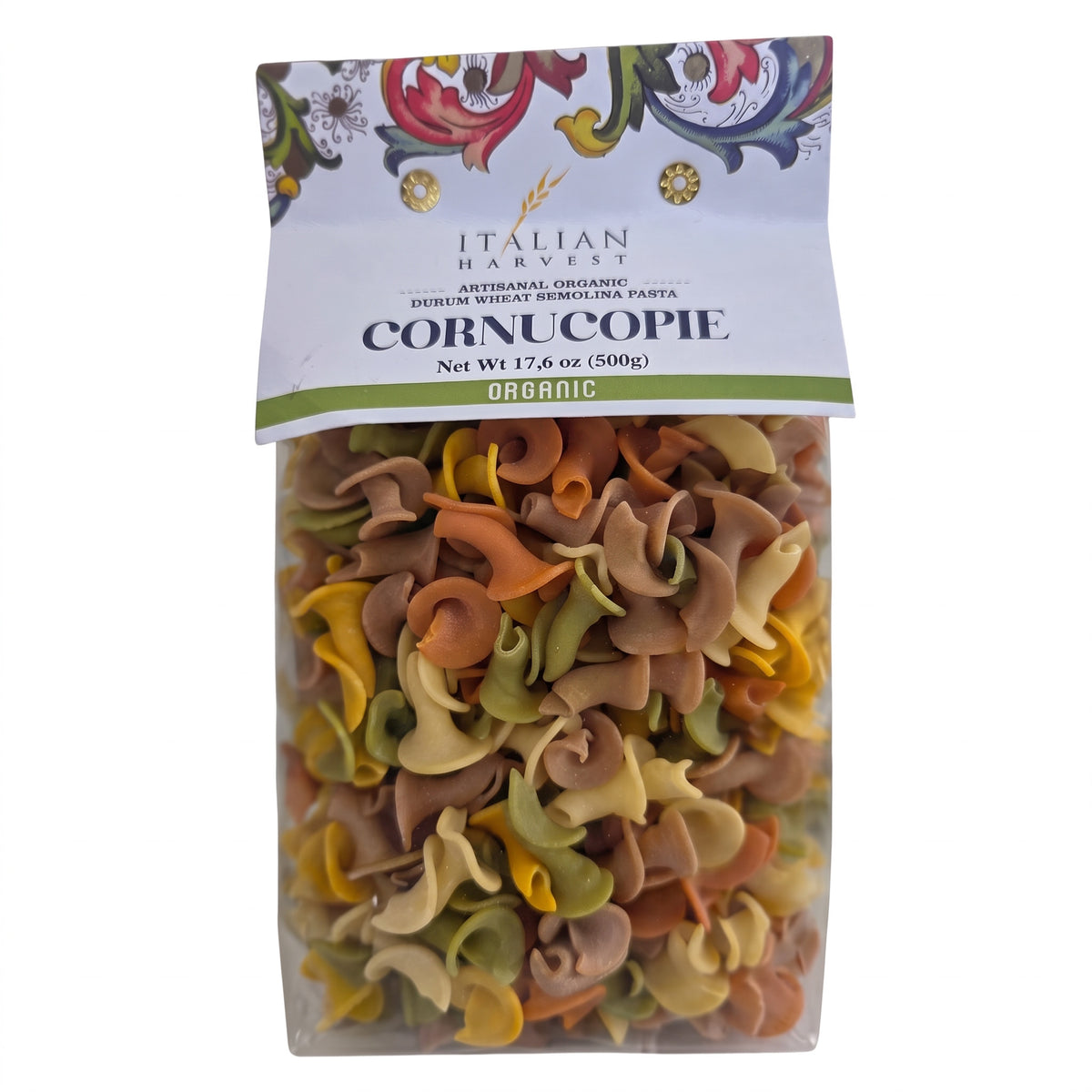 *NEW* Cornucopie Pasta, Multicolor, Organic by Italian Harvest, 1.1 lb (500 g), 9/CS