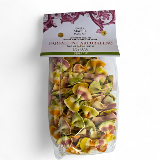 **OUT OF STOCK** *NEW PACKAGING & UPC* Farfalline Arcobaleno Little Rainbow Bowties by Marella: Organic, 8.8 oz, 18/CS *ETA EARLY MARCH*