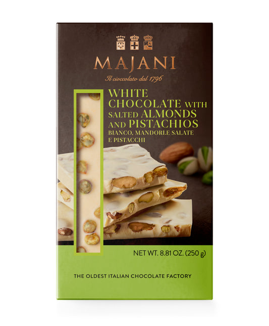 "Snap" White Chocolate Bar with Almonds & Pistachios by Majani, 8.8 oz (250 g), 12/CS *3128/19*