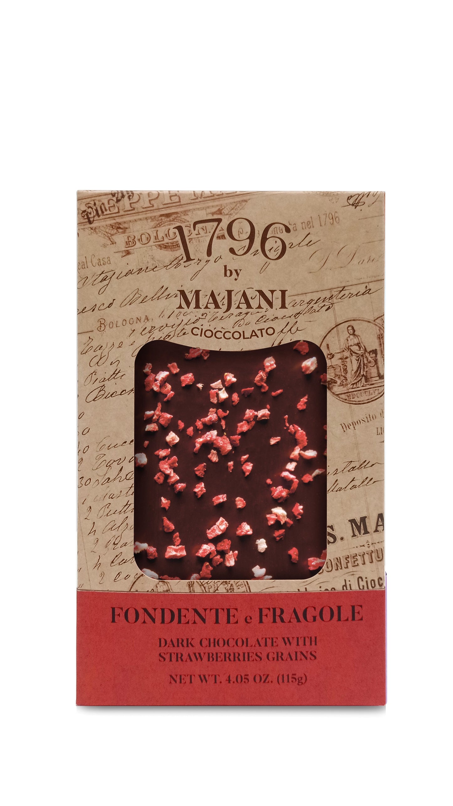 * 11 UNITS LEFT * "Le Golose" 1796 Dark Chocolate Bar with Strawberries by Majani, 4.05 OZ, 12/CS *3167*