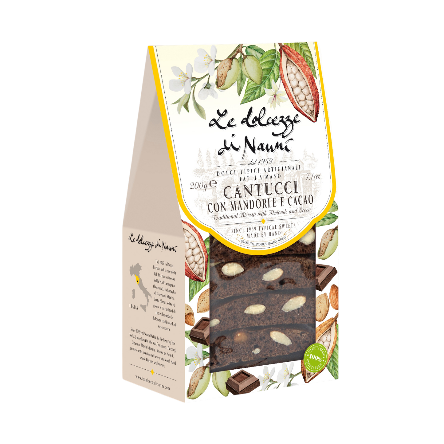 NEW! Almonds & Cocoa Cantucci in Gift Box by Nanni: Tuscany, 7.1 oz, 8/CS *282*