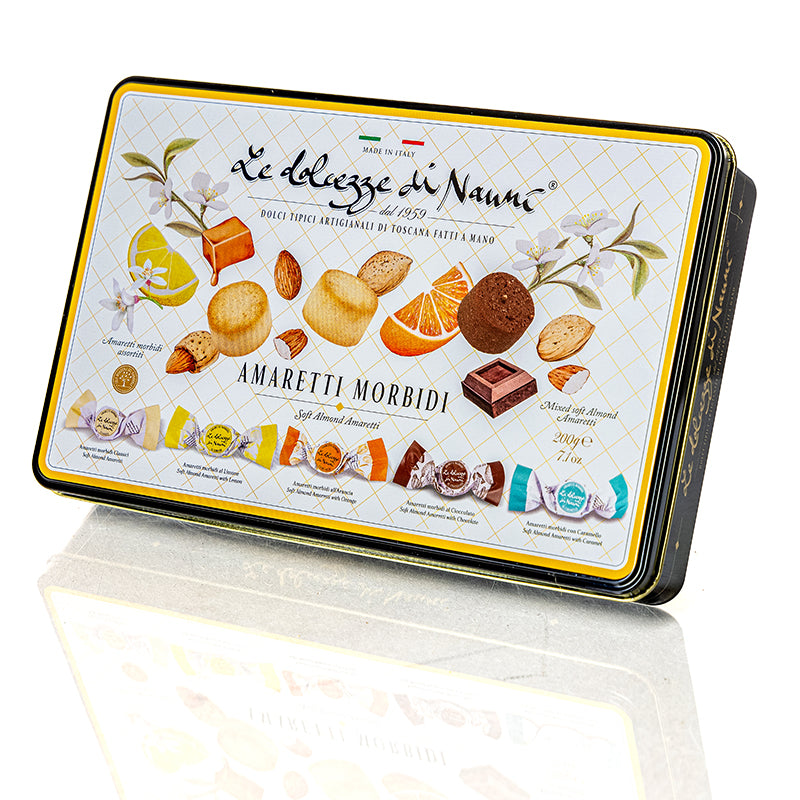 *WHOLESALE PRE-ORDER ONLY* Amaretti Morbidi Soft Biscotti - Assorted Tin by Nanni: Tuscany, 7 OZ, 3/CS *349*