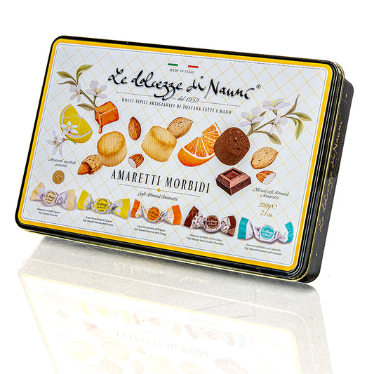 *WHOLESALE PRE-ORDER ONLY* Amaretti Morbidi Soft Biscotti - Assorted Tin by Nanni: Tuscany, 7 OZ, 3/CS *349*