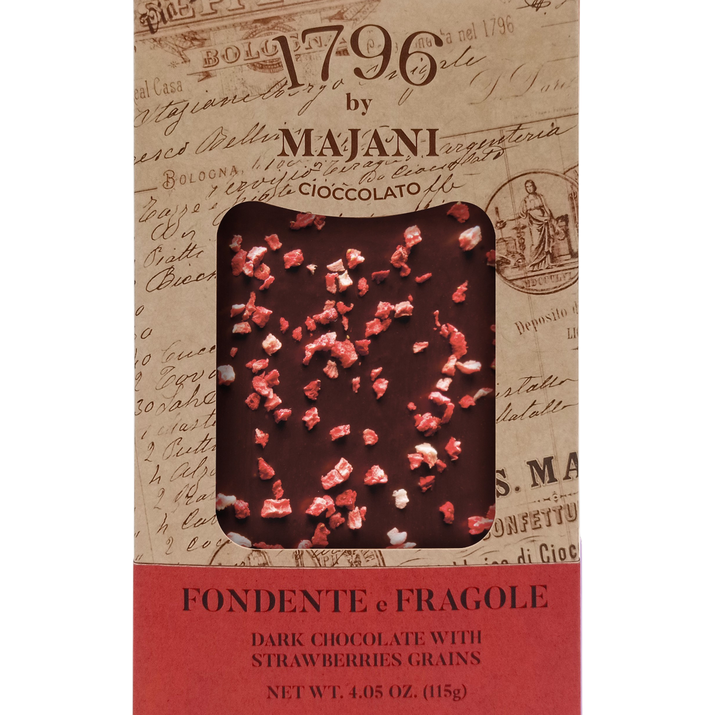 *WHOLESALE PREORDER ONLY* "Le Golose" 1796 Dark Chocolate Bar with Strawberries by Majani, 4.05 OZ, 12/CS *3167*
