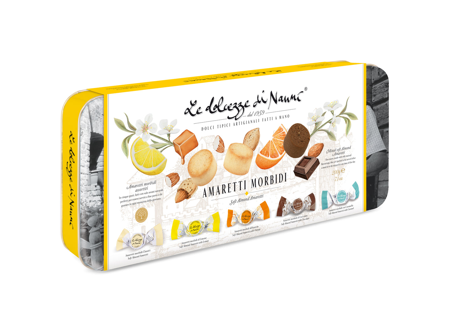 PRE-ORDER ONLY: Amaretti Morbidi Soft Biscotti - Assorted Tin by Nanni: Tuscany, 7 oz (200 g), 4/CS *349* **NEW LOWER PRICE**