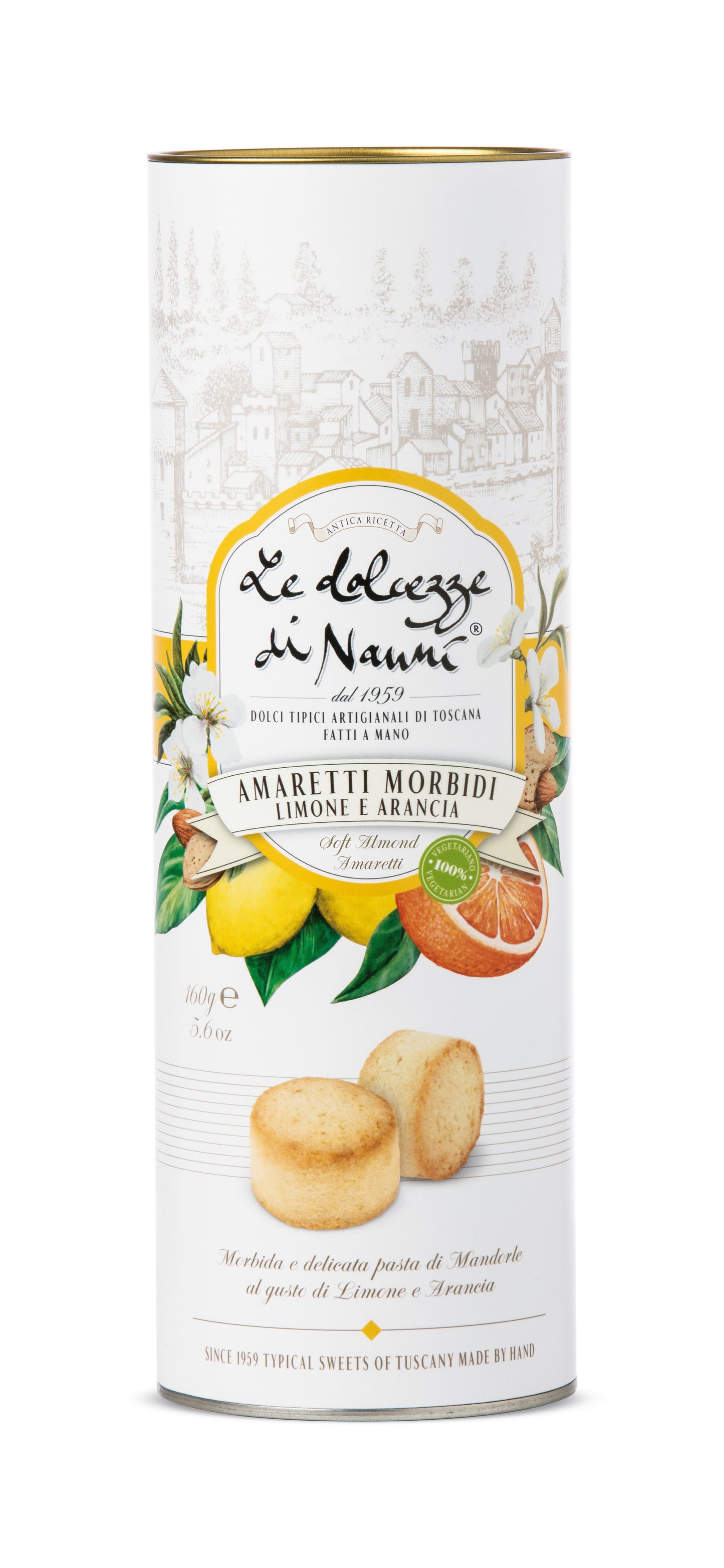 PRE-ORDER ONLY: Amaretti Morbidi Lemon & Orange Soft Biscotti, Gift Tube by Nanni: Tuscany, 5.6 oz (160 g), 3/CS *4613* **NEW LOWER PRICE**