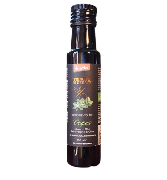 *SPECIAL* (2023/2024 CROP) Infused Extra Virgin Olive Oil with Oregano, Organic, Biodynamic, Demeter by Principe di Gerace, 3.5 fl oz, (9/CS)