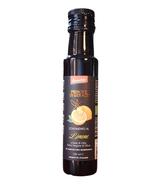 *SPECIAL* (2023/2024 CROP) Infused Extra Virgin Olive Oil with Lemon, Organic, Biodynamic, Demeter by Principe di Gerace, 3.5 fl oz, (9/CS)