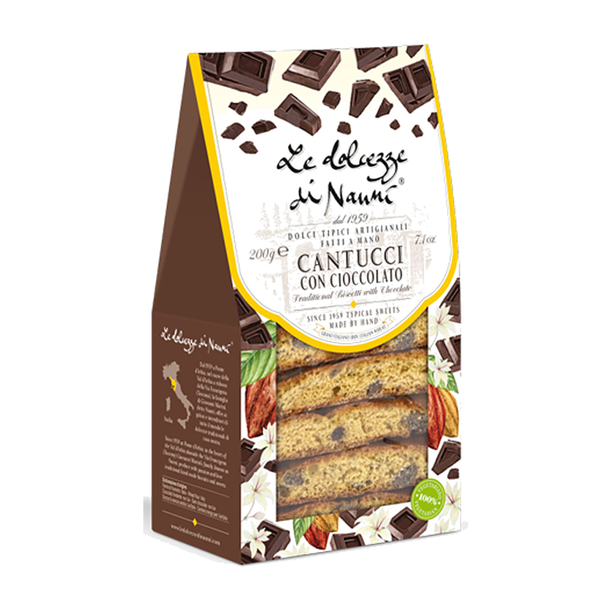 *AVAILABLE FOR WHOLESALE HOLIDAY PRE-ORDER* Cantucci con Cioccolato, Gift Box by Le Dolcezze di Nanni, 7.1 oz (200 g), 8/CS *5020* *ETA LATE OCTOBER*