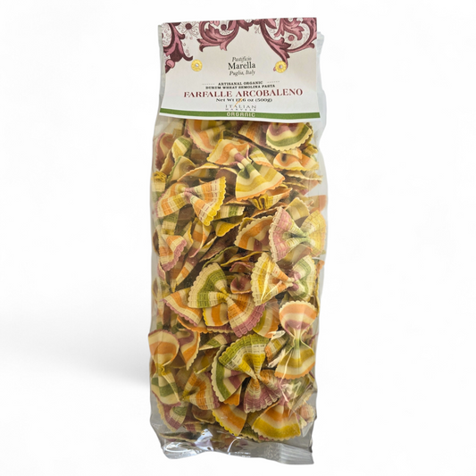 **OUT OF STOCK** *NEW CASE PACK, PACKAGING & UPC* Farfalle Arcobaleno Rainbow Bowties by Marella: Organic, 1.1 lb, 9/CS *ETA EARLY MARCH*