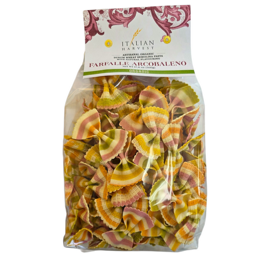 NOW UNDER "ITALIAN HARVEST" BRAND Farfalle Arcobaleno Rainbow Bowties by Marella: Organic, 1.1 lb, 9/CS