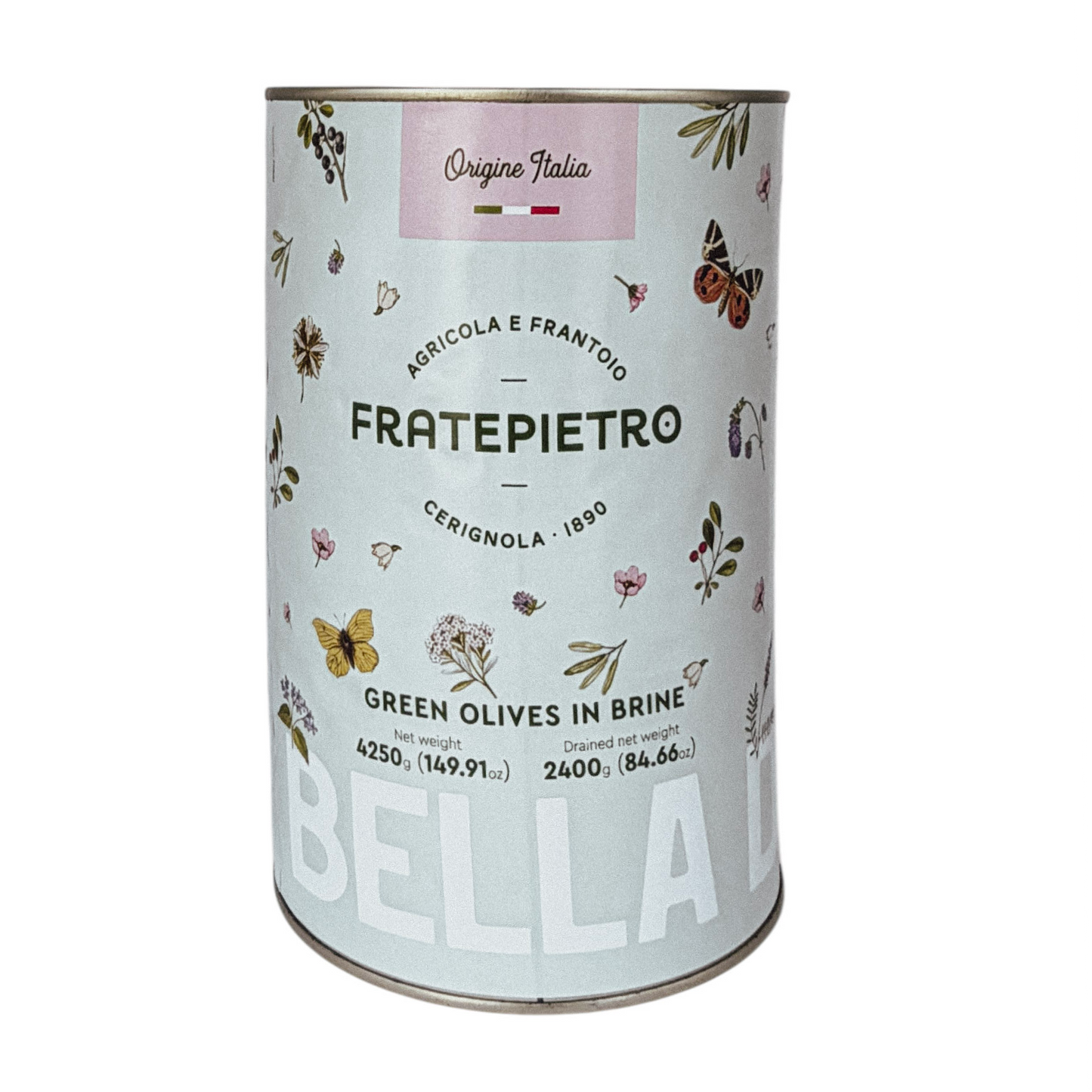 Bella di Cerignola Olives in Brine: Bulk by Fratepietro, 5.5 lbs Drained Wt, 2/CS [Retail: sold by 1 can]
