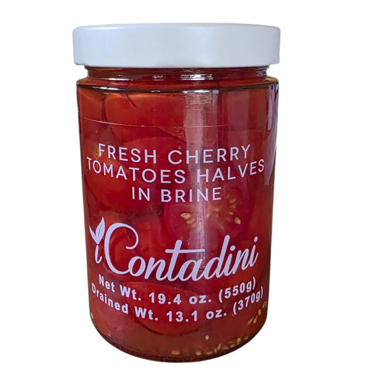 NEW! Cherry Tomatoes Halves in Brine, 19.6 oz (550 gr) (6/CS) by I Contadini