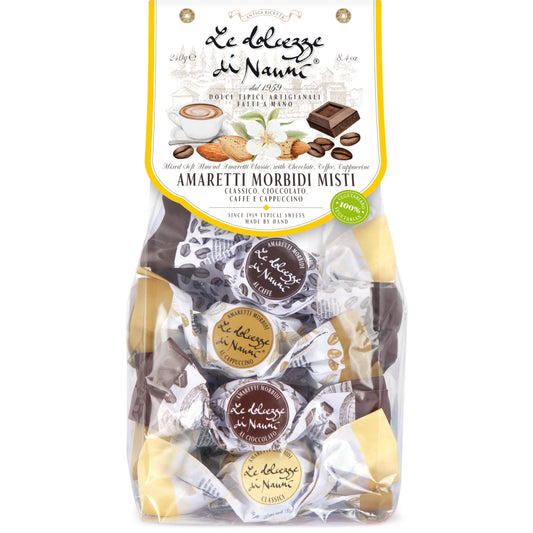 WHOLESALE PRE-ORDER ONLY * LESS THAN 5 CS LEFT * Soft Amaretti Assortment (Classic, Chocolate, Coffee, Cappuccino)  8.5 oz (240 gr), (4/CS) *7053* ETA MID OCTOBER