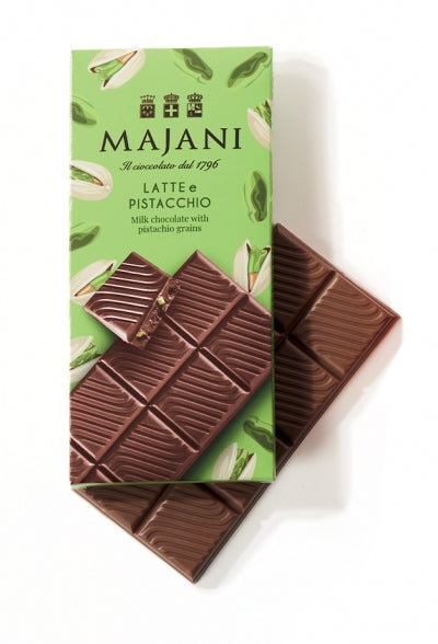 WHOLESALE PRE-ORDER ONLY * LESS THAN 5 CS LEFT * Milk Choc. Bar w/Pistachio Grains, 3.5 oz (100 g), (16/CS) *2866 * ETA MID OCTOBER