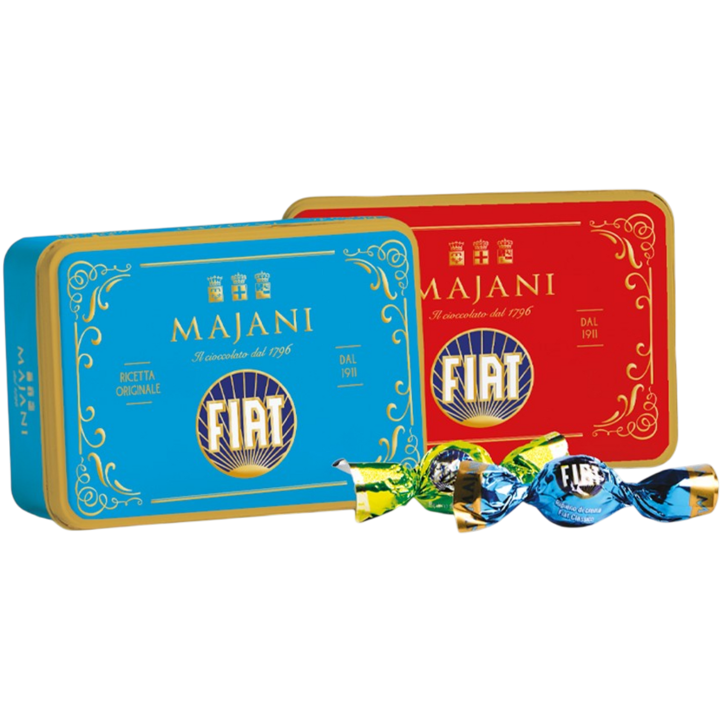 *WHOLESALE PRE-ORDER ONLY* Globe FIAT Chocolate Balls Tin - Regular Fiat/Pistachio by Majani, 3.05 OZ, 12/CS *3030*
