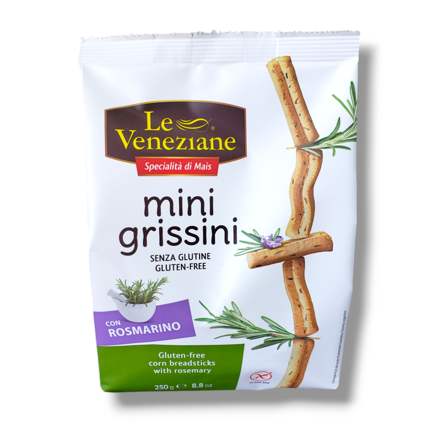 **OUT OF STOCK** NEW! Rosemary Mini-Grissini Breadsticks (Gluten-Free) by Le Veneziane, 8.8 oz (250g) 8/CS *ETA PENDING*