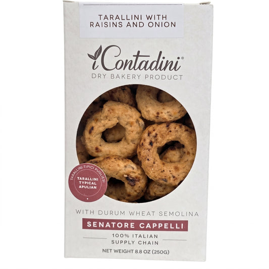 *SPECIAL* (BEST BY 10/03/26) NEW! Tarallini w/ Raisins & Onions by I Contadini, 8.8 oz (250 gr), (10/CS)