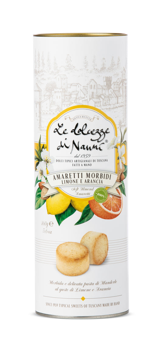 PRE-ORDER ONLY: Amaretti Morbidi Lemon & Orange Soft Biscotti, Gift Tube by Nanni: Tuscany, 5.6 oz (160 g), 3/CS *4613*  **NEW LOWER PRICE**