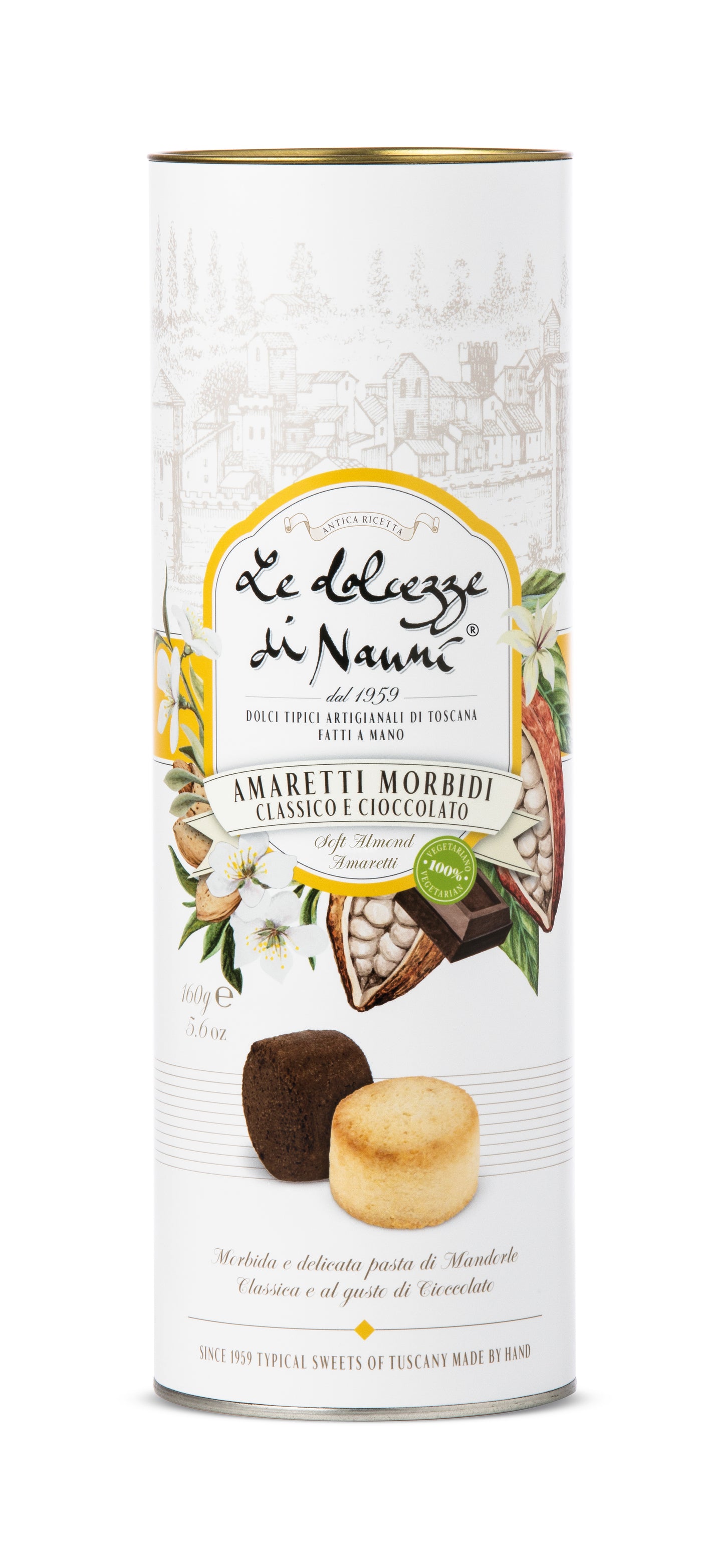 PRE-ORDER ONLY: Amaretti Morbidi Classic & Chocolate Soft Biscotti, Gift Tube by Nanni: Tuscany, 5.6 oz (160 g), 3/CS *4615* **NEW LOWER PRICE**