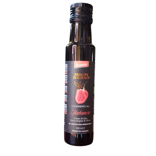 NEW! Infused Extra Virgin Olive Oil with Habanero Chili, Organic, Biodynamic, Demeter by Principe di Gerace, 3.5 fl oz, (9/CS)