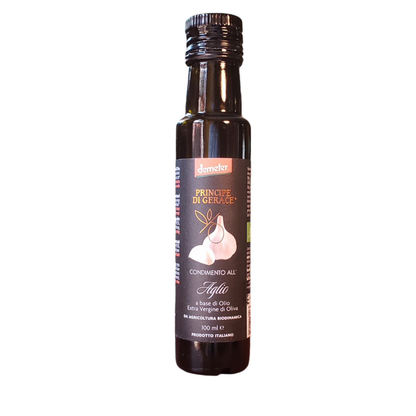 *SPECIAL* 2023/2024 CROP* NEW! Infused Extra Virgin Olive Oil with Garlic, Organic, Biodynamic, Demeter by Principe di Gerace, 3.5 fl oz, (9/CS)