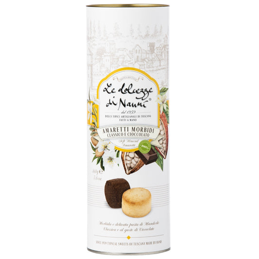 WHOLESALE PRE-ORDER ONLY Amaretti Morbidi Classic & Chocolate Soft Biscotti, Gift Tube by Nanni: Tuscany, 5.6 OZ), 3/CS *4615*