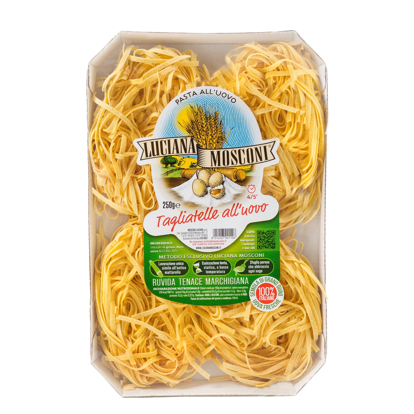 SPECIAL (BEST BY 06/28/25)  Tagliatelle Nest, Egg Pasta, by Luciana Mosconi: 8.8 oz, 12/CS
